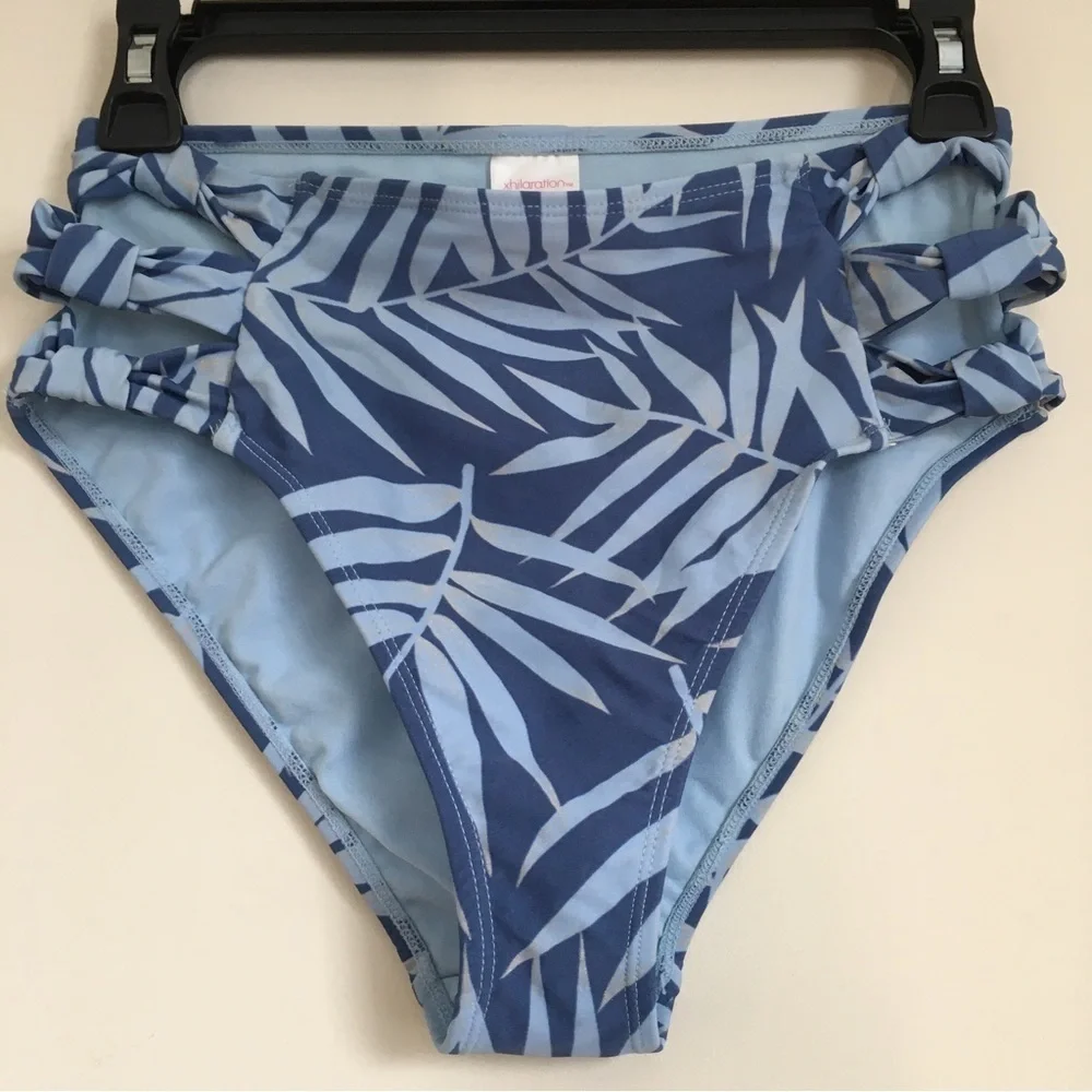 Xhiliration Blue Palm print High Waist Swimsuit Bikini Bottom